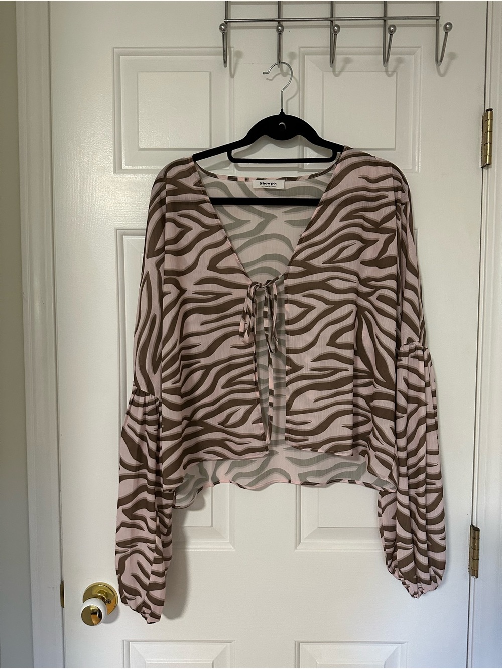 Showpo Pink and Brown Zebra Tie-Front Blouse